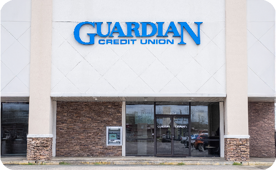 Exterior view of Guardian Credit Union’s Andalusia branch building, with visible parking lot and landscaped surroundings
