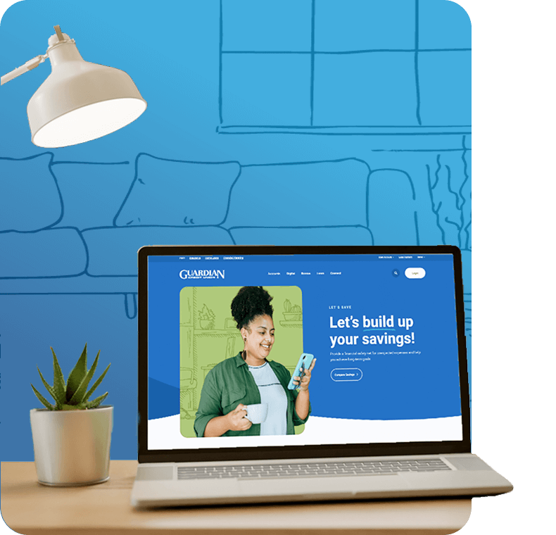 Laptop showing Guardian Credit Union’s refreshed website, offering trusted service in a space that feels like home to members