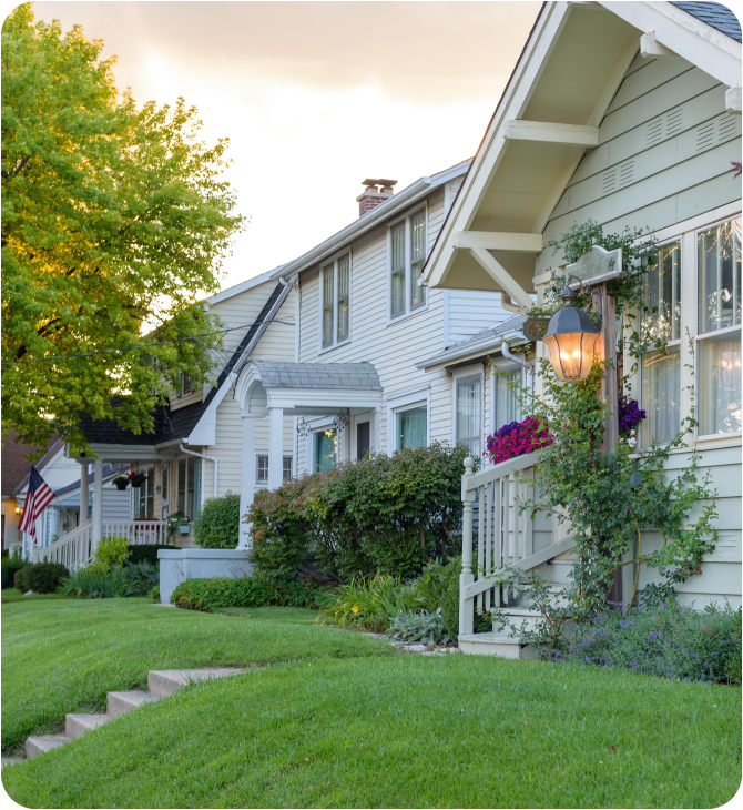 Row of charming homes representing Adjustable-Rate Mortgages with low initial interest rates.