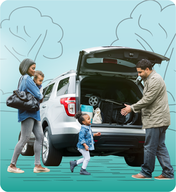 Family loading SUV for a trip, highlighting how Guardian personal loans support travel and family expenses.