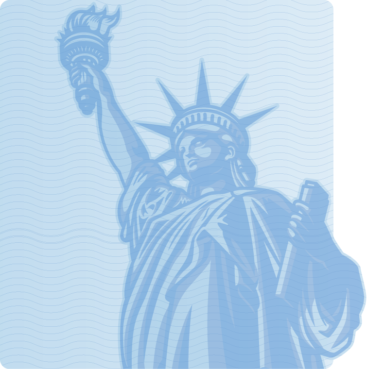 Blue shade Illustration of the Statue of Liberty as seen in Federal Treasury Checks.