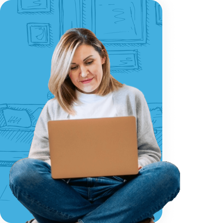 Guardian Credit Union member uses her laptop to explore digital banking tools and financial resources from home