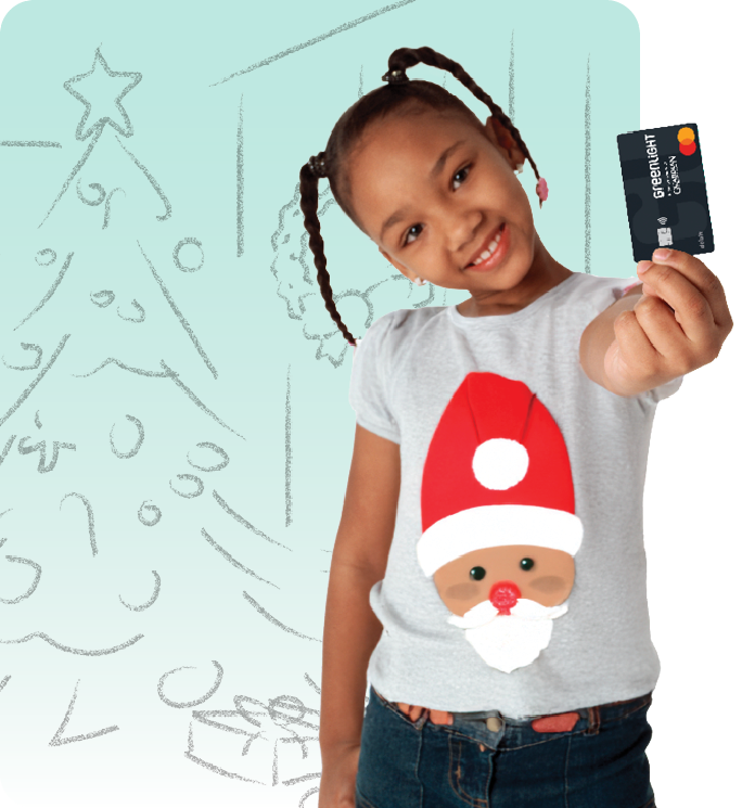 Teen girl holding a Greenlight debit card, managing money through Guardian CU youth checking tools