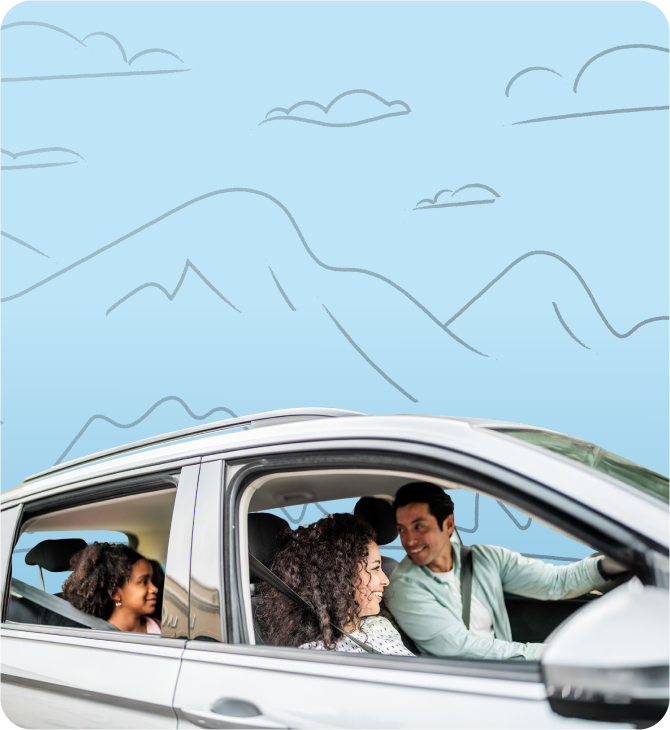 Dad greets daughter in car, showing how Guardian CU’s auto loans make family travel easy and convenient