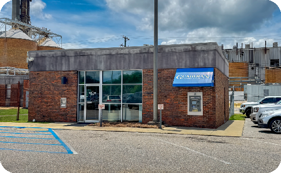 Photo of the front of Guardian Credit Union branch at the International Paper Mill