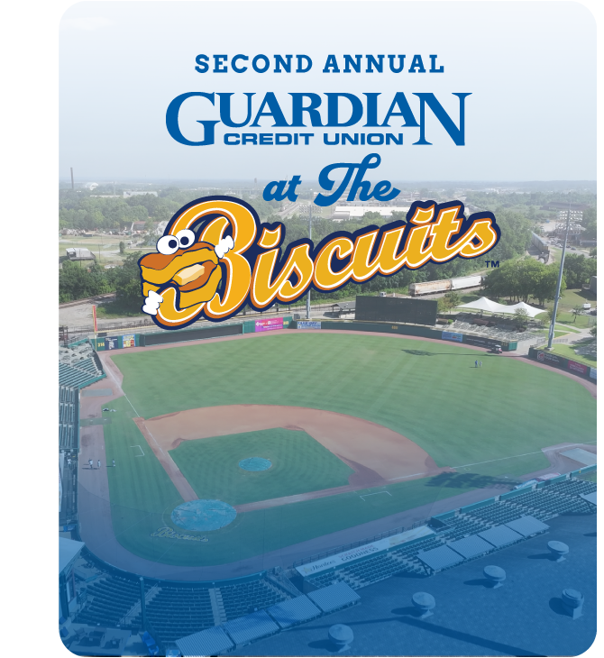 Sky view from the Riverwalk Stadion in Montgomery, Alabama, house of the Montgomery Biscuits, with the Second Guardian Credit Union Day at the Biscuits