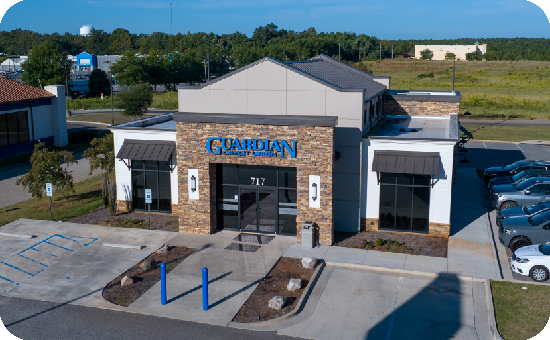 Exterior view of Guardian Credit Union’s Greenville branch building, with visible parking lot and landscaped surroundings